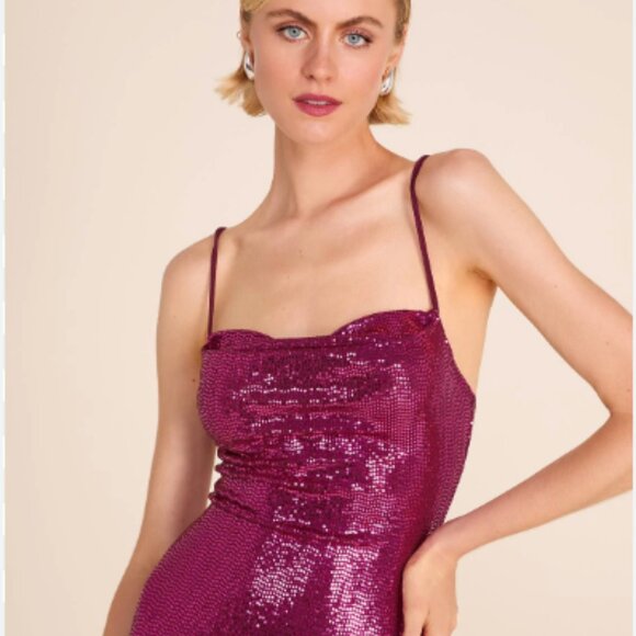 Le Chateau Pink Cowl Neck Sequin Midi Dress - Size Small - Picture 2 of 7